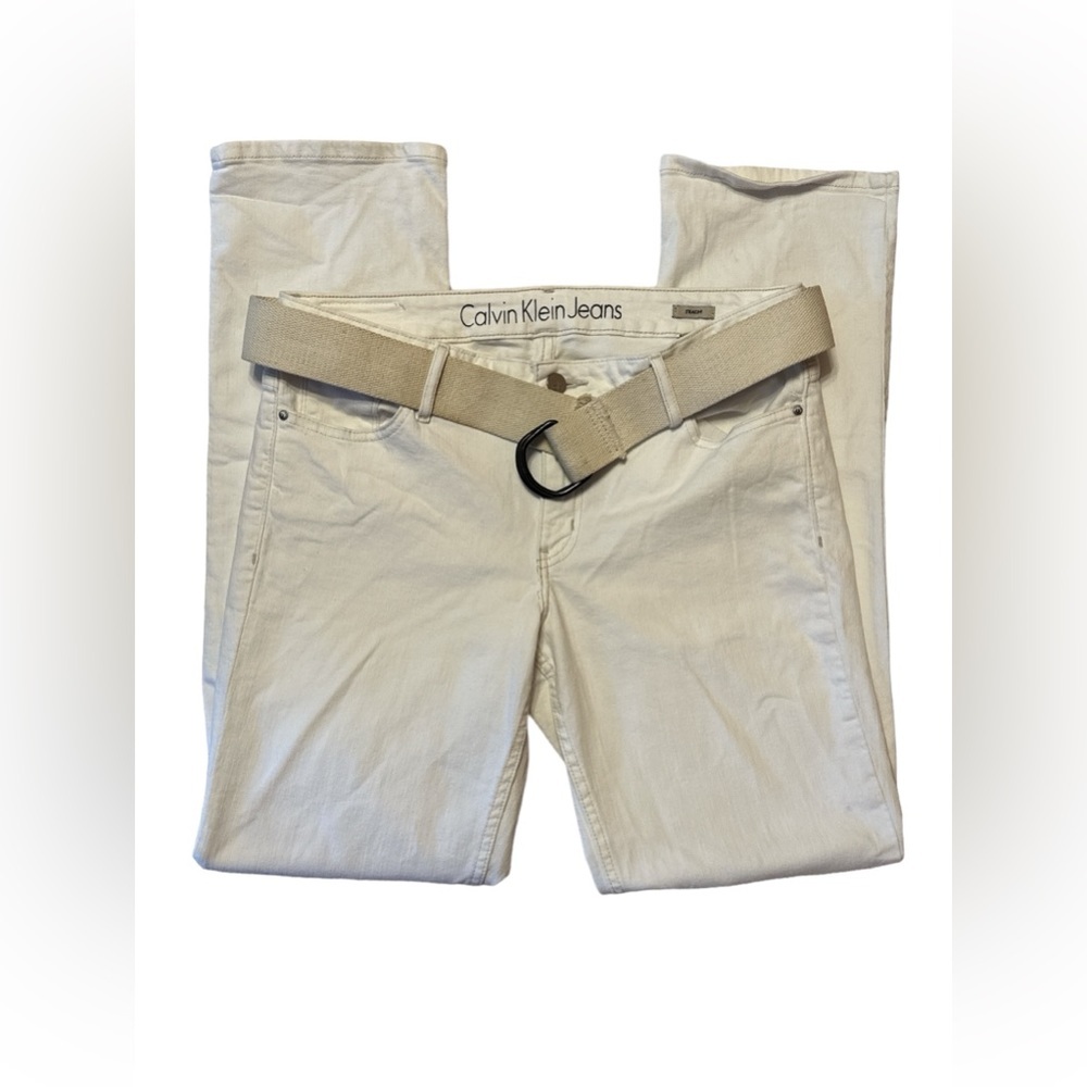 Calvin Klein White Straight Leg Pants With Webbing Belt Mens Size 31 X 32